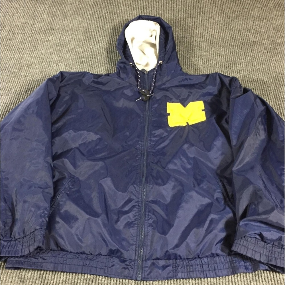 VTG Michigan Wolverines Jacket Mens 2XL Blue Full Zip Hooded Lined College Y2K